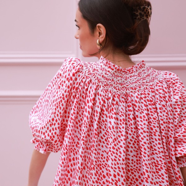Cleopatra Blouse Pink Panther Cotton with Milkshake Hand Smocking Edition 36