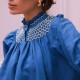 Scholl Blouse Cobalt Linen with Vanilla Hand Smocking Edition 54